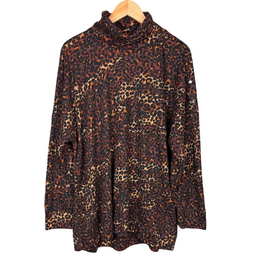 French Laundry Womens‎ Sweater Turtleneck Leopard Buttons Knit 3X Casual Classic